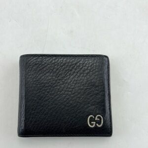Gucci Black Leather Fold Wallet with Silver GG Logo